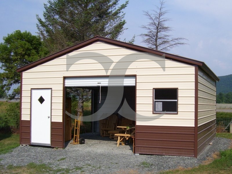 Metal Storage Building | Vertical Roof | 22W x 21L x 8H | Enclosed Garage Metal Storage Building | Vertical Roof | 22W x 21L x 8H | Enclosed Garage